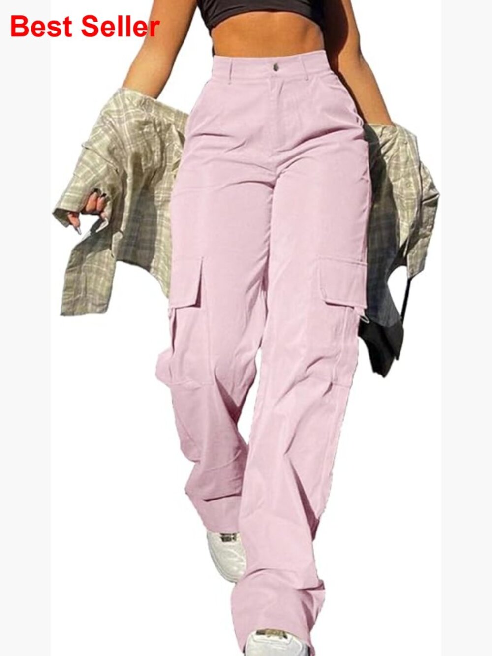 High Waisted Wide Leg Cargo Pants With Stretch Fabric
